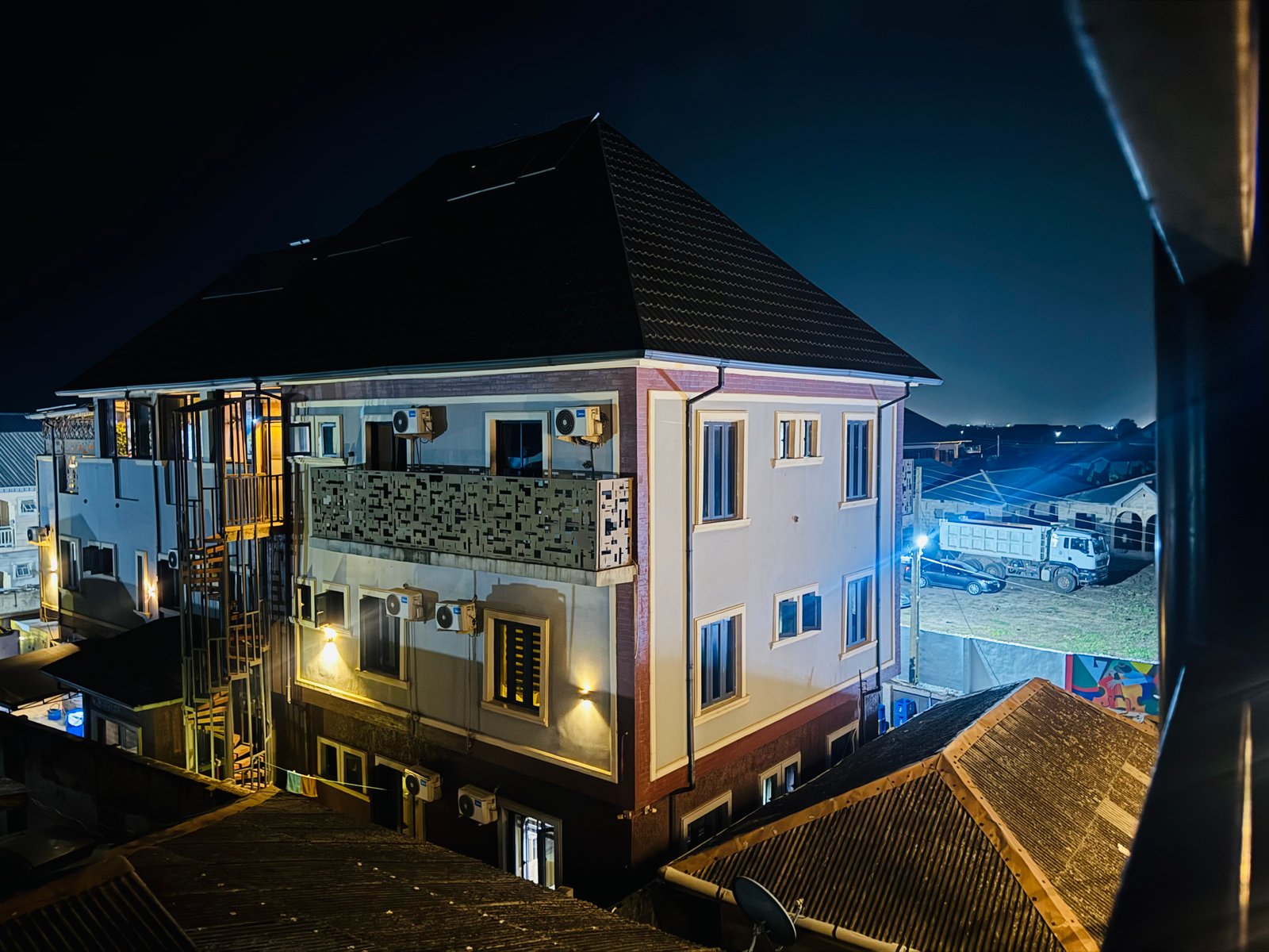 Asfed courtyard at night
